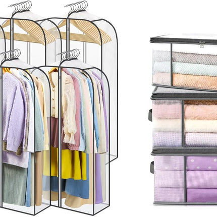 6 Pack Clear Garment Bags-40'' Long, 3 Clothes Storage Bags-35L -.