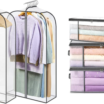 3-Pack Clothes Storage Bags-35L, 2 Pack Clear Garment Bags-40'' Long -.