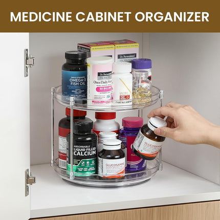 1 Pack 2 Tier Acrylic Clear Lazy Susan, 9.25inch + Water Bottle Organizer, Hold 9 -.