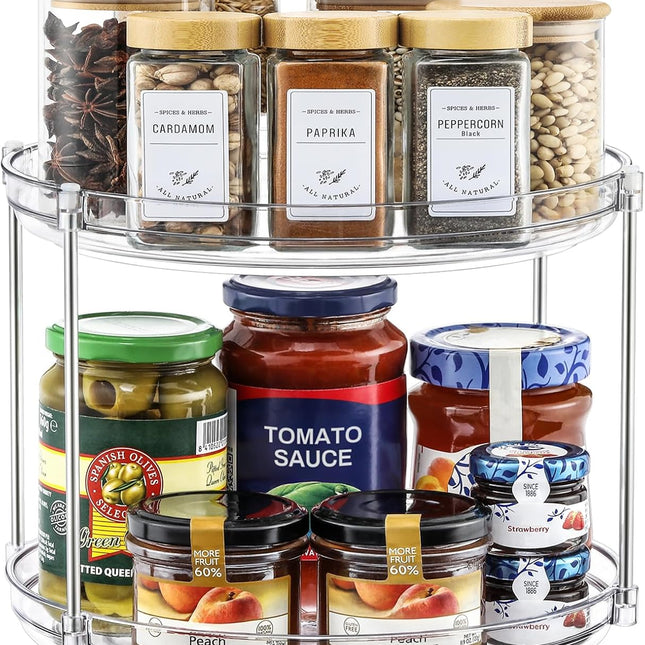 1 Pack 2 Tier Acrylic Clear Lazy Susan, 9.25inch + Pcak 10inch Plastic Susan -.