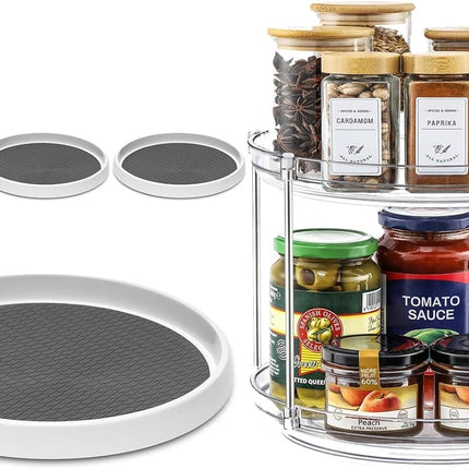 1 Pack 2 Tier Acrylic Clear Lazy Susan, 9.25inch + 4 Pcak 12inch Plastic Susan -.