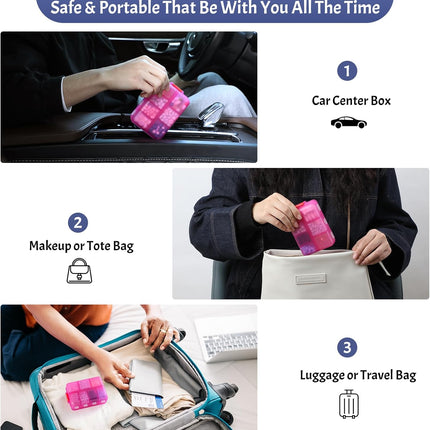 Foldable & Portable Weekly Pill Organizer 2 Times A Day with Etched Labels, Clear Pink + 3 Pack, 14 GRIDS Travel Box -.