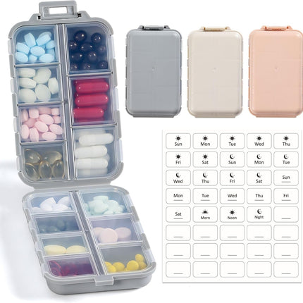 Foldable & Portable Weekly Pill Organizer 2 Times A Day with Etched Labels, Clear Blue + 3 Pack, 14 GRIDS Travel Box -.