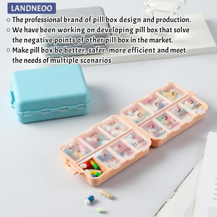Foldable & Portable Weekly Pill Organizer 2 Times A Day with Etched Labels, Grey + 3 Pack, 14 GRIDS Travel Box -.