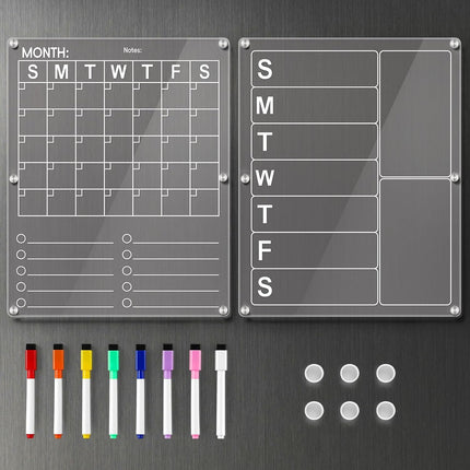 Large Acrylic 2in1 Clear Fridge Calendar and Weekly Meal Planner for -.