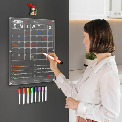 Large Acrylic 2in1 Clear Fridge Calendar and Weekly Meal Planner for -.