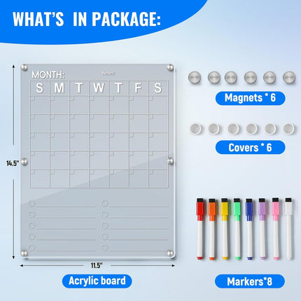 Large Acrylic 2in1 Clear Fridge Calendar and Weekly Meal Planner for -.