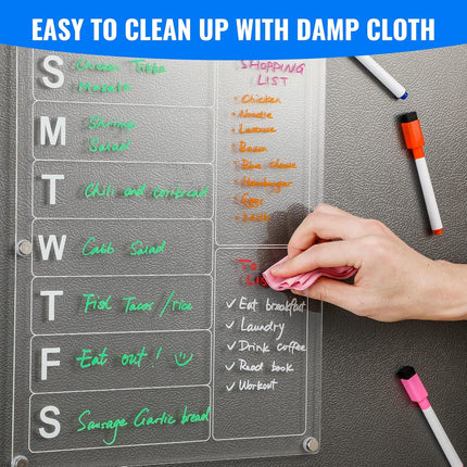 Large Acrylic 2in1 Clear Fridge Calendar and Weekly Meal Planner for -.