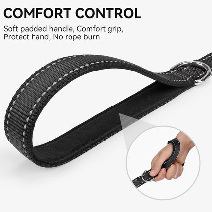 Dog Leash, 6 FT Double-Sided Reflective, Padded Handle Nylon Heavy Duty Leashes for Medium & Large Dogs Walking, Black ft Standard.