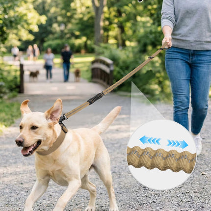 Tactical Dog Leash Heavy Duty, 4-6FT Shock Absorbing Bungee Lead with 2 Padded Handle, Metal Carabiner Clip, Car Seatbelt, Strong No Pull for Medium Large X-Large Dogs, Coyote Brown -.