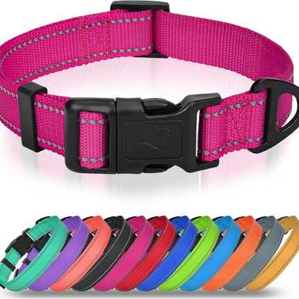 Dog Collars for Small Dogs, Feather-Light Double-Sided Reflective Nylon Collar Night Safety, Adjustable Quick-Release Growing Puppies, Hotpink, S (5/8" Width) Hot Pink S: Width 5/8", Neck 10-16".