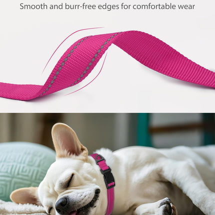 Dog Collars for Small Dogs, Feather-Light Double-Sided Reflective Nylon Collar Night Safety, Adjustable Quick-Release Growing Puppies, Hotpink, S (5/8" Width) Hot Pink S: Width 5/8", Neck 10-16".