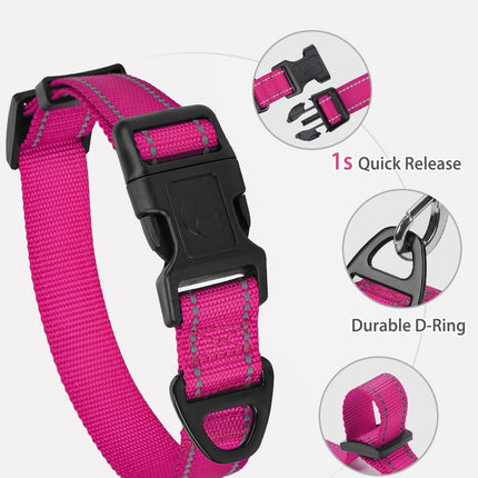 Dog Collars for Small Dogs, Feather-Light Double-Sided Reflective Nylon Collar Night Safety, Adjustable Quick-Release Growing Puppies, Hotpink, S (5/8" Width) Hot Pink S: Width 5/8", Neck 10-16".