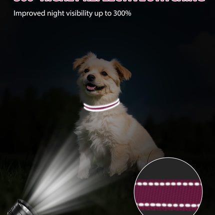 Dog Collars for Small Dogs, Feather-Light Double-Sided Reflective Nylon Collar Night Safety, Adjustable Quick-Release Growing Puppies, Hotpink, S (5/8" Width) Hot Pink S: Width 5/8", Neck 10-16".