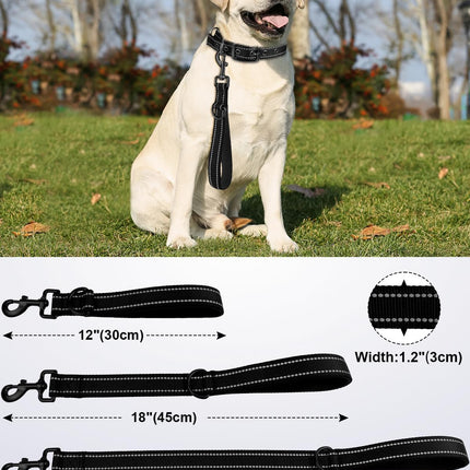 Strong Short Dog Leash 18 Inch, 1.2 Inch Wide, Heavy Duty, Padded Handle for Traffic Control, Reflective Medium and Large Dogs Walking Training, Black 1.5 ft.