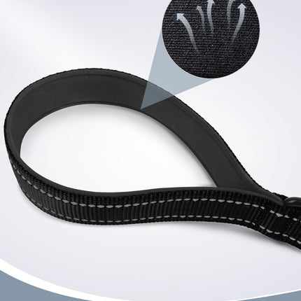 Strong Short Dog Leash 18 Inch, 1.2 Inch Wide, Heavy Duty, Padded Handle for Traffic Control, Reflective Medium and Large Dogs Walking Training, Black 1.5 ft.