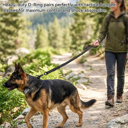 Tactical Dog Collar with Handle and Metal Buckle, Heavy Duty Padded Military 2 Patches for Training, Adjustable Large Dogs, Black, L Black.