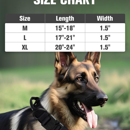Tactical Dog Collar with Handle and Metal Buckle, Heavy Duty Padded Military 2 Patches for Training, Adjustable Large Dogs, Black, L Black.
