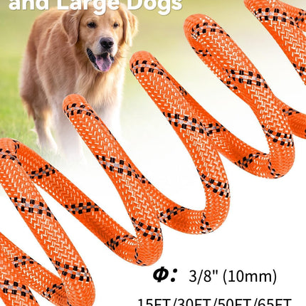 Long Leash for Dog with Removable Padded Handle, Heavy Duty Lead Large Medium Dogs,15FT/30FT/50FT/65FT Reflective Training Play, Camping, Backyard Tie Out, Orange, 30FT Orange.