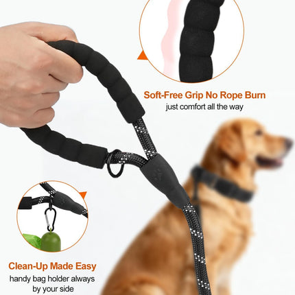 Dog Leash for Large Dogs, Heavy Duty Nylon Leashes with Comfortable Padded Handle and Highly Reflective Threads, Ideal Walking Training, Black, 6'×1/2'' Black 6FT×1/2'' (20~120 lbs).