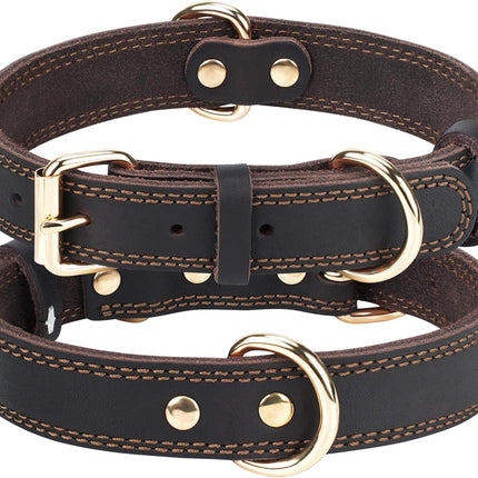Genuine Leather Dog Collar for Large Dogs, Heavy Duty Thick Solid Power Breeds, Sturdy Adjustable Pet with Metal Pin Buckle, Durable Daily Walking, Brown, L Brown.