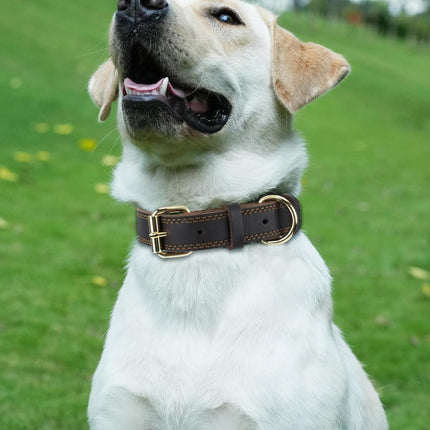 Genuine Leather Dog Collar for Large Dogs, Heavy Duty Thick Solid Power Breeds, Sturdy Adjustable Pet with Metal Pin Buckle, Durable Daily Walking, Brown, L Brown.
