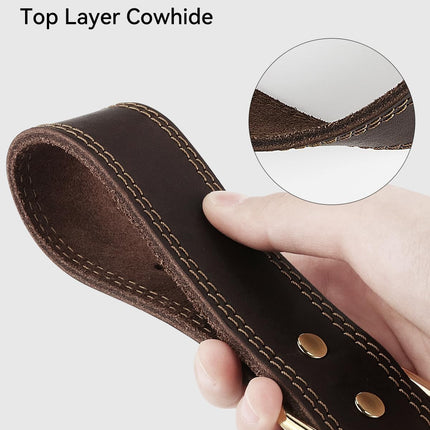 Genuine Leather Dog Collar for Large Dogs, Heavy Duty Thick Solid Power Breeds, Sturdy Adjustable Pet with Metal Pin Buckle, Durable Daily Walking, Brown, L Brown.