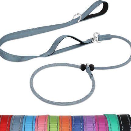 Tangle-Free Slip Leads for Dogs, 6 FT Leash with Padded Double Handle, Reflective Nylon Training Small Medium Dogs 15-40 Lbs, Gray Feet(15-40lbs).