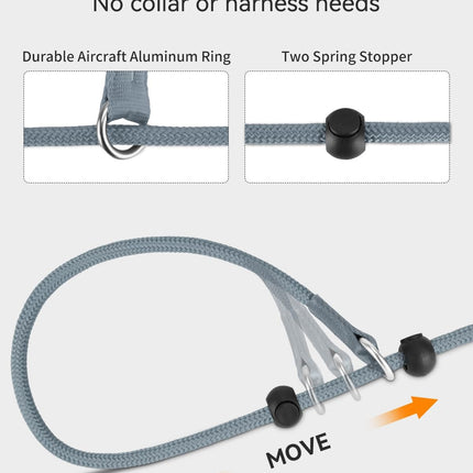 Tangle-Free Slip Leads for Dogs, 6 FT Leash with Padded Double Handle, Reflective Nylon Training Small Medium Dogs 15-40 Lbs, Gray Feet(15-40lbs).