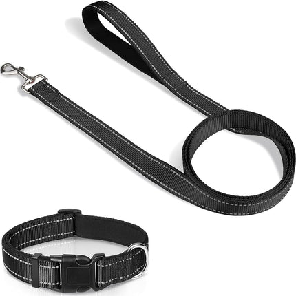 6FT × 1'' Dog Leash and Collar (18-28"), Reflective Soft Neoprene Padded Pet Collars Leashes for Extra Large Dog, Black -.