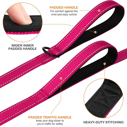Martingale Dog Collar(16-20"), 6FT Double Handle Leash for Training, Hotpink -.