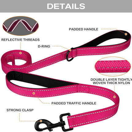 Martingale Dog Collar(16-20"), 6FT Double Handle Leash for Training, Hotpink -.