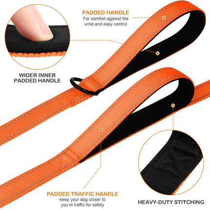 Martingale Dog Collar(16-20"), 6FT Double Handle Leash for Training, Orange -.