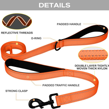 Martingale Dog Collar(16-20"), 6FT Double Handle Leash for Training, Orange -.
