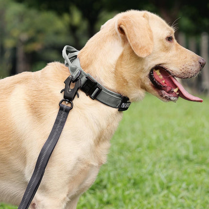 Tactical Dog Collar(15"-18") and Leash Set, Adjustable Strong Collar with Handle Shock Absorbing Bungee for Medium Dogs(Gray,M) -.