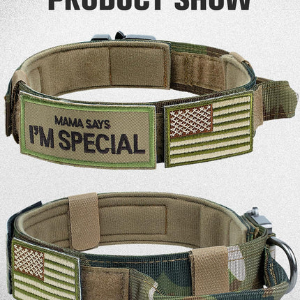 Tactical Dog Collar(17"-21") and Leash Set, Shock Absorbing Bungee Adjustable Strong Collar with Handle for Large Dogs(Camouflage, L) -.