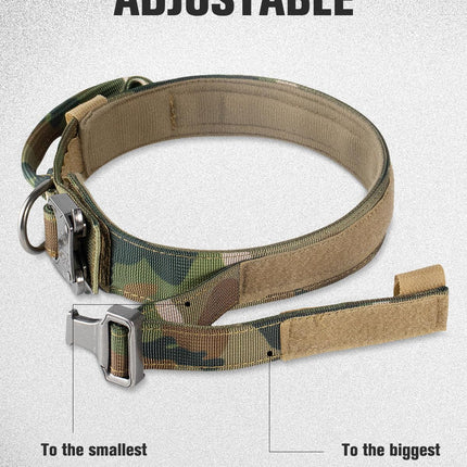 Tactical Dog Collar(17"-21") and Leash Set, Shock Absorbing Bungee Adjustable Strong Collar with Handle for Large Dogs(Camouflage, L) -.