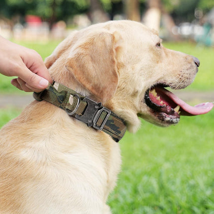 Tactical Dog Collar(17"-21") and Leash Set, Shock Absorbing Bungee Adjustable Strong Collar with Handle for Large Dogs(Camouflage, L) -.
