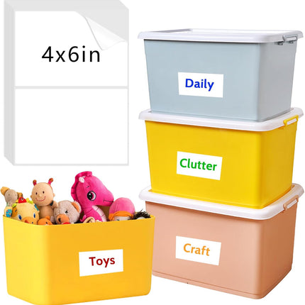 150 Pcs Labels for Storage Bins, 6 X 4 Inch Removable Tear Resistant No Residue Bin Label, Matte White Blank Box Label School, Home, Business - labels / 75 Sheets(6" x 4").