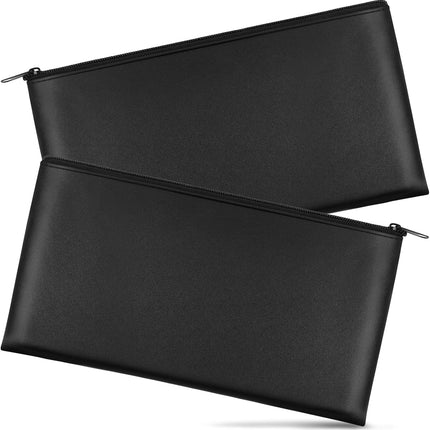 2 Pieces Money Bags with Zipper, 11x6.1 inch Pouch, Bank Bag, Cash Check Wallet, Cosmetics Black.
