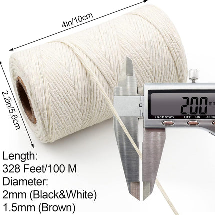 984 Ft Twine String, Natural Jute Twine, 2mm White Cotton Rope, 10ply Black for Crafts, Art, Gardening Plants, Gift Wrapping, Decoration, Packing String Bulk(3 Rolls) - 3 Rolls.
