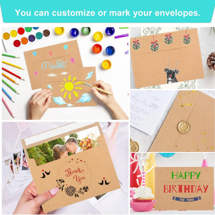50 Pack Brown Kraft Envelopes, 5x7 Envelopes for Invitations, A7 Invitation Personalize Gift Cards, Wedding, Baby Shower, Birthday Party - (5.25x7.25in).