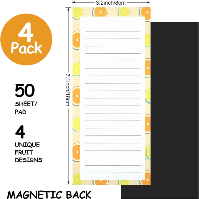 4 Pack Magnetic Notepads for Refrigerator, Grocery List Magnet Pad Fridge, Fruit Design Full Back Shopping Lists, 50 Sheets Per Note Pads -.