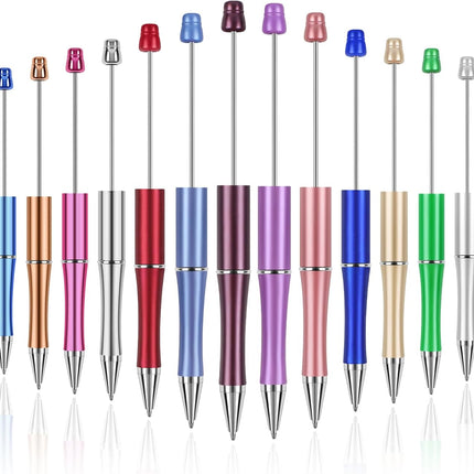 15 PCS Beadable Pens, Pens Bulk Colored Plastic, Black Ink Beaded Creative Diy Pen, Bend for Make Gifts Children and Students, Office School Supplies -.