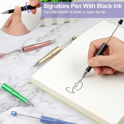 15 PCS Beadable Pens, Pens Bulk Colored Plastic, Black Ink Beaded Creative Diy Pen, Bend for Make Gifts Children and Students, Office School Supplies -.
