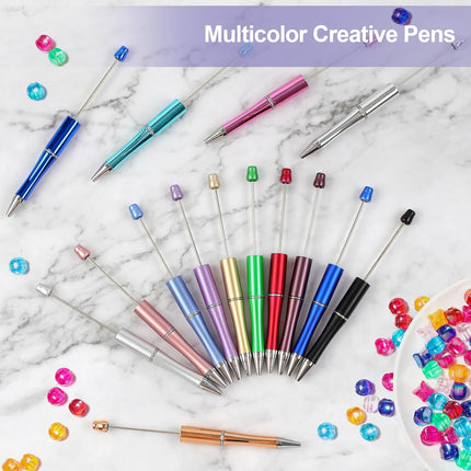15 PCS Beadable Pens, Pens Bulk Colored Plastic, Black Ink Beaded Creative Diy Pen, Bend for Make Gifts Children and Students, Office School Supplies -.