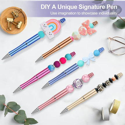 15 PCS Beadable Pens, Pens Bulk Colored Plastic, Black Ink Beaded Creative Diy Pen, Bend for Make Gifts Children and Students, Office School Supplies -.