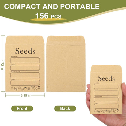 156 PCS Seed Envelopes 3.15”x 4.72”, Packets Kraft Seeds Saving Envelope, Self Sealing Storage Mini Envelope for Flower Vegetable -.