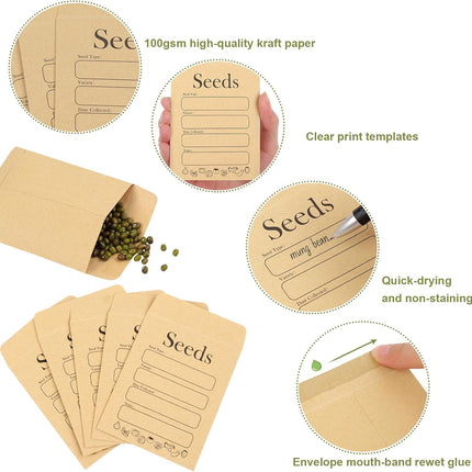 156 PCS Seed Envelopes 3.15”x 4.72”, Packets Kraft Seeds Saving Envelope, Self Sealing Storage Mini Envelope for Flower Vegetable -.
