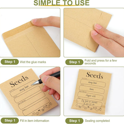 156 PCS Seed Envelopes 3.15”x 4.72”, Packets Kraft Seeds Saving Envelope, Self Sealing Storage Mini Envelope for Flower Vegetable -.